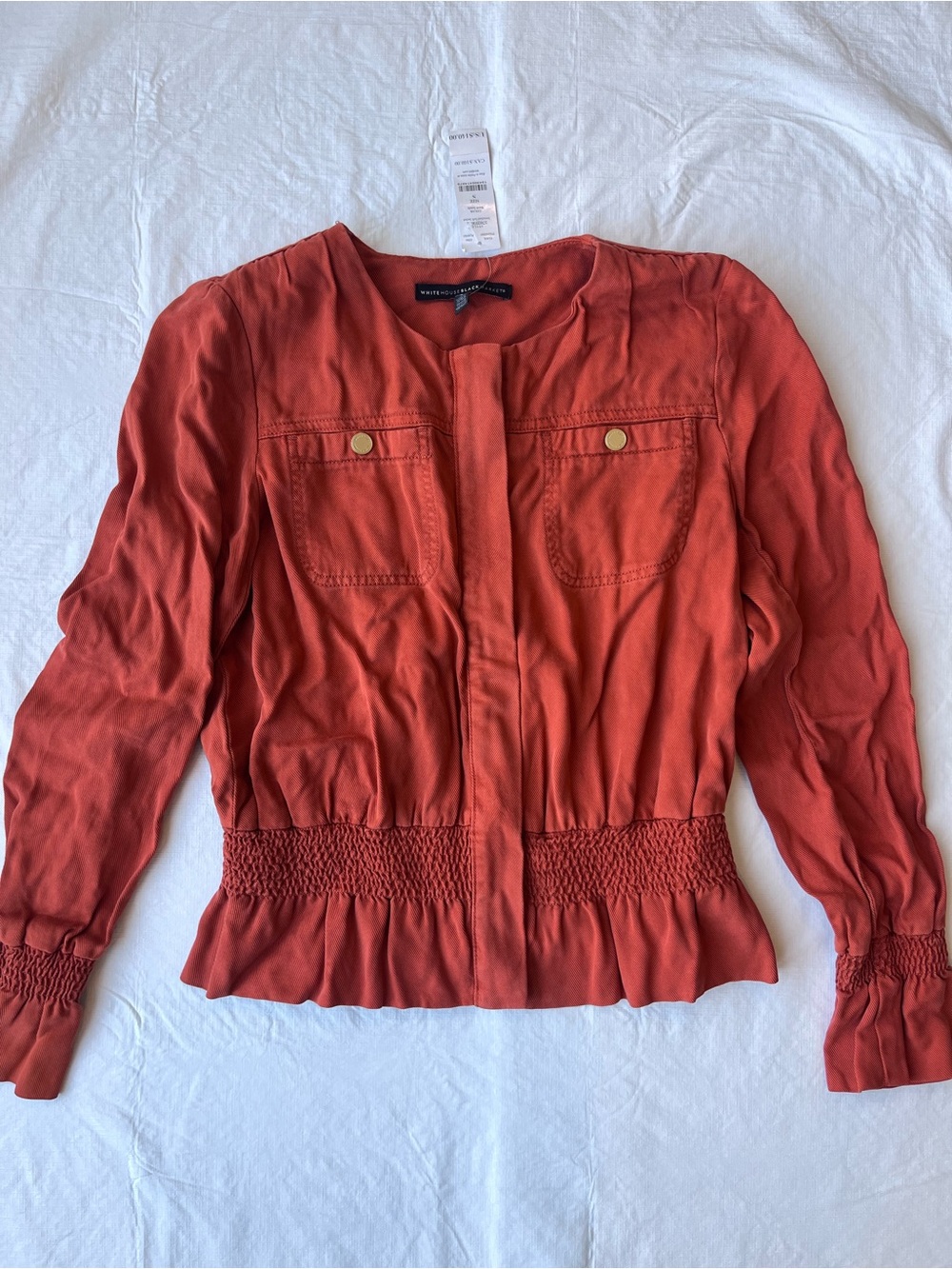 White House Black Market Smocked Soft Jacket Burnt Suede Orange Blazer NWT
